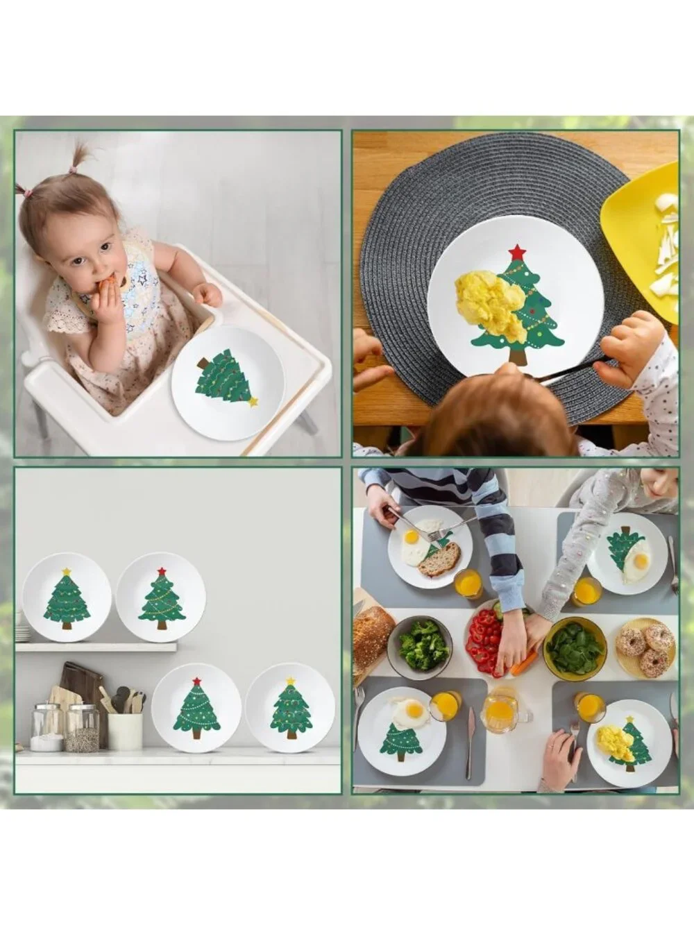 4-Piece 10-Inch Christmas Tree Melamine Dinnerware Set - Reusable